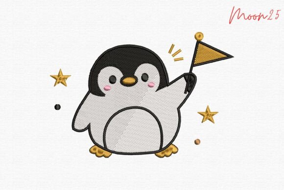 Kawaii Penguin with Flag