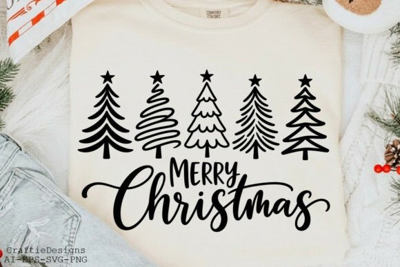 Merry Christmas Tree Holiday SVG Gráfico Designs de Camisetas Por CraftieDesigns