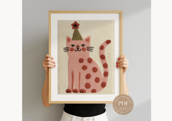 Party Hat Cat Punch Needle Pattern