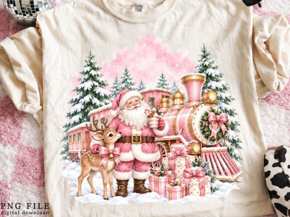 Pink Christmas Santa Train PNG