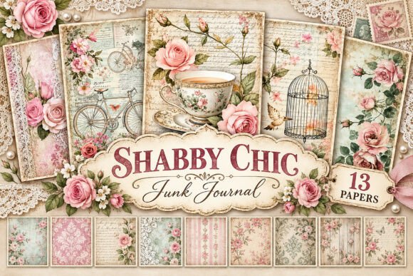 Pink Rose Shabby Chic Junk Journal Paper