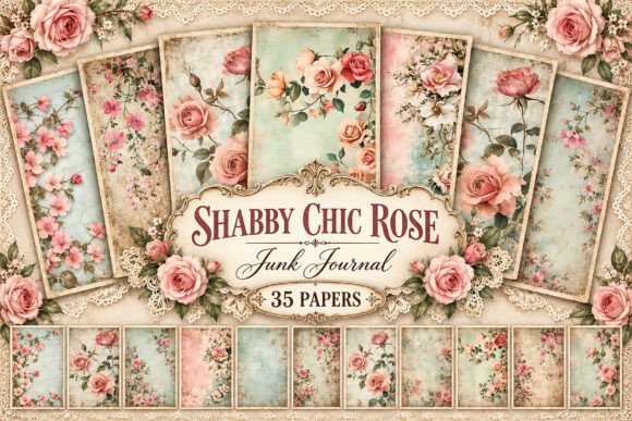 Pink and Teal Floral Junk Journal Papers