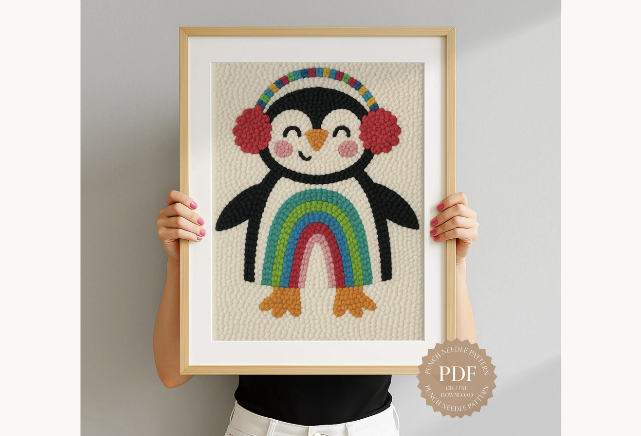 Rainbow Penguin Punch Needle Pattern