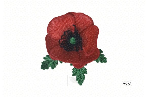 Red Poppy Flower FSL Brooch