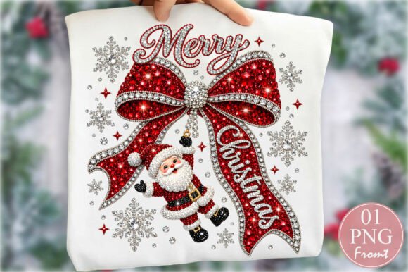 Rhinestone Merry Christmas Santa PNG Gráfico Diseños de Camisetas Por Rose Art