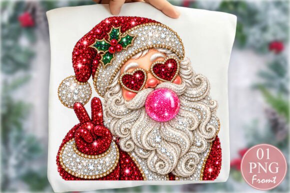 Rhinestone Santa Bubblegum Christmas PNG