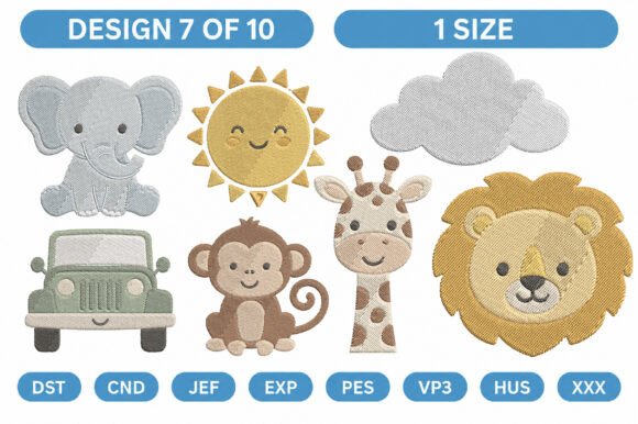 Safari Animals Machine Embroidery Bundle