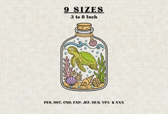 Sea Turtle in Bottle Machine Embroidery