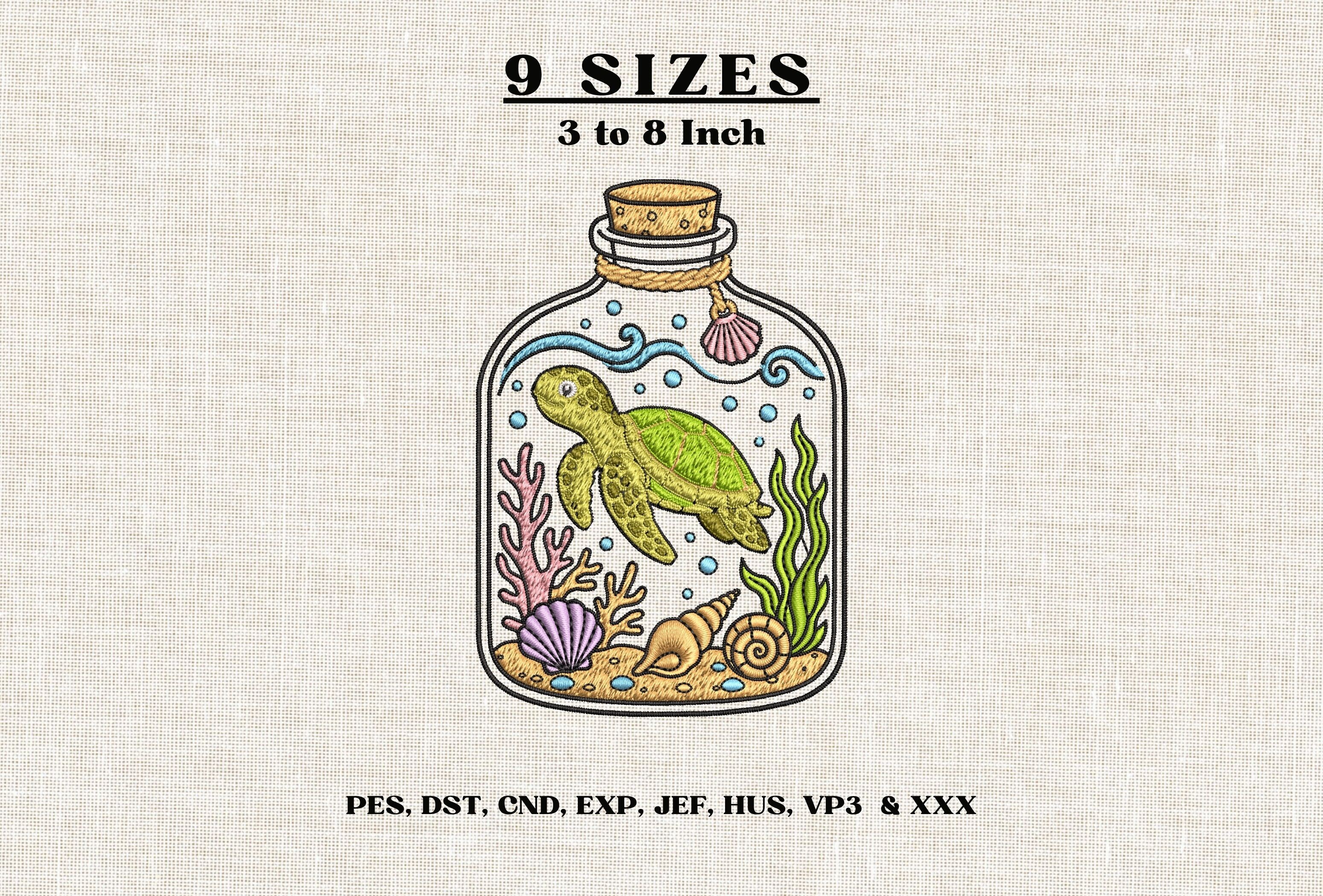 Sea Turtle in Bottle Machine Embroidery