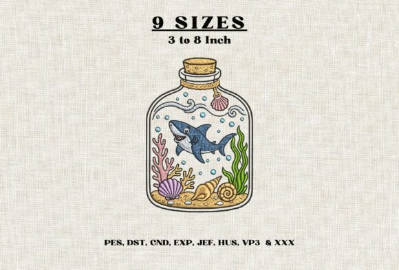 Shark in Bottle Machine Embroidery DST