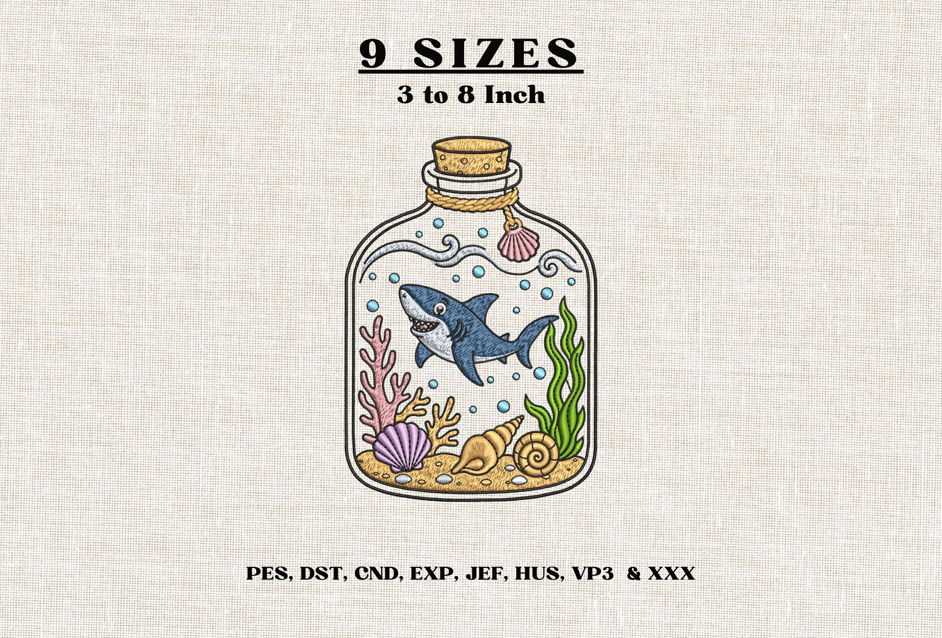 Shark in Bottle Machine Embroidery DST