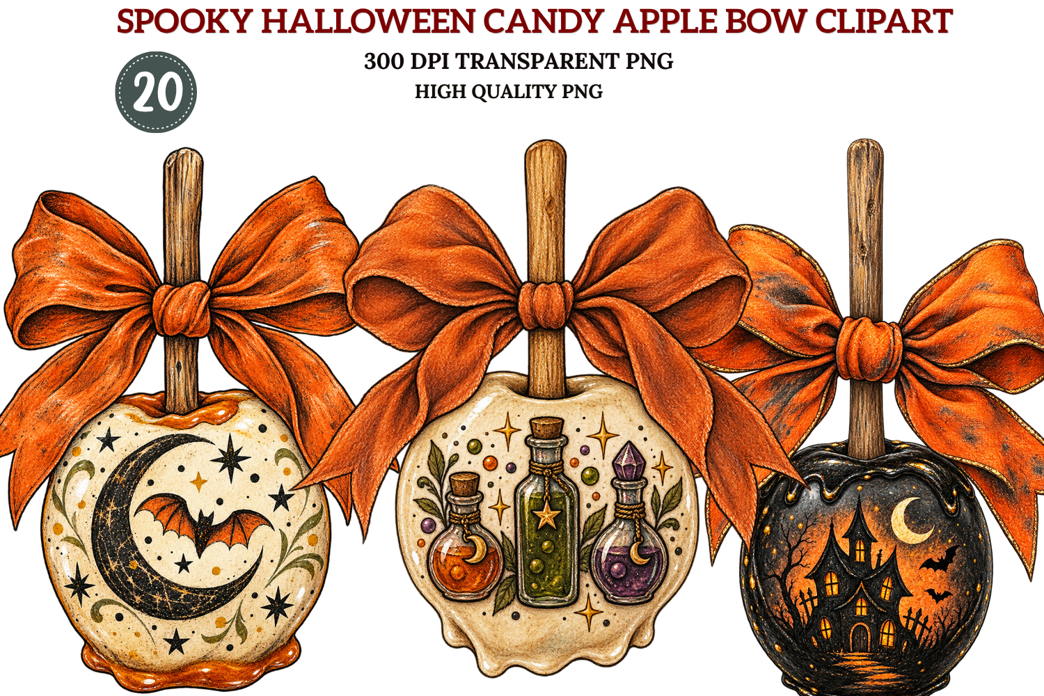 Spooky Halloween Candy Apple Bow Bundle