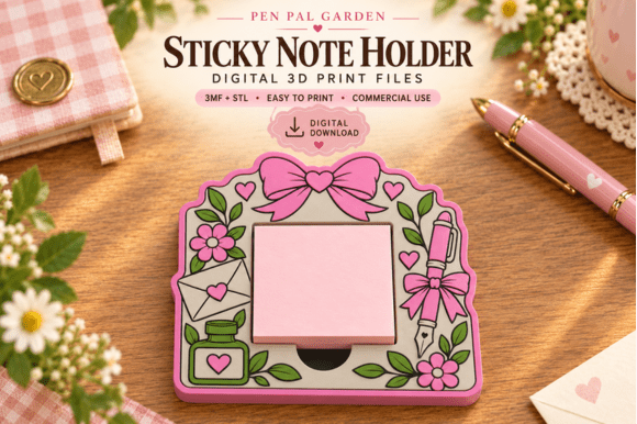 Pen Pal Garden Sticky Note Holder STL & 3MF Files for 3D Printing - Image 1