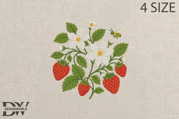Strawberry Bee Floral Embroidery Design
