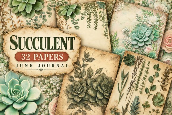 Succulent Botanical Junk Journal Papers