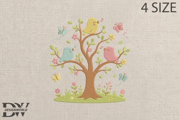 Tree with Birds Embroidery Design