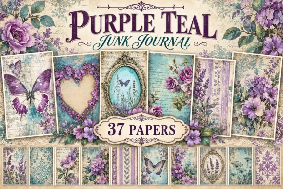 Turquoise Butterfly Junk Journal Papers