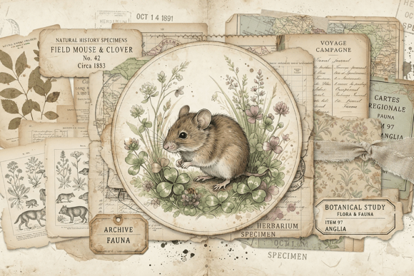 Vintage Field Mouse Clover Junk Journal