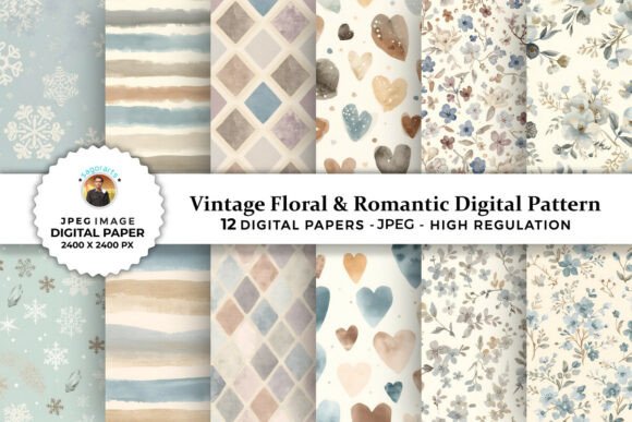 Vintage Floral & Romantic Digital Papers