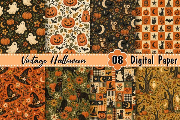 Vintage Folk Halloween Digital Paper