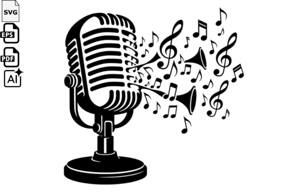 Vintage Microphone with Music Notes