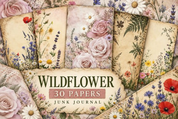 Wildflower Botanical Junk Journal Papers