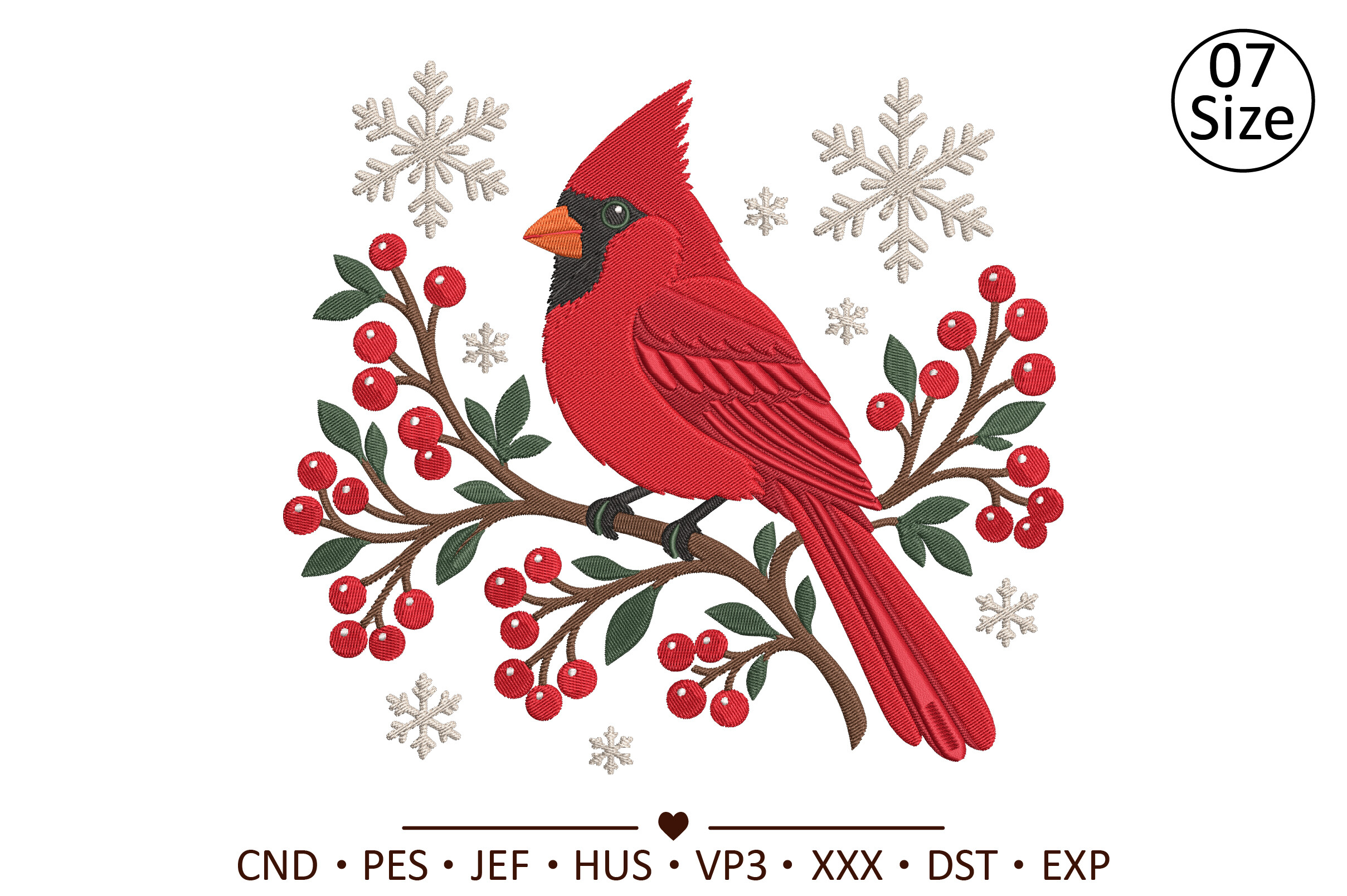 Winter Cardinal Berry Snowflake Embroide