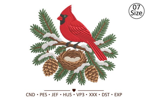 Winter Cardinal Bird Nest Embroidery Des
