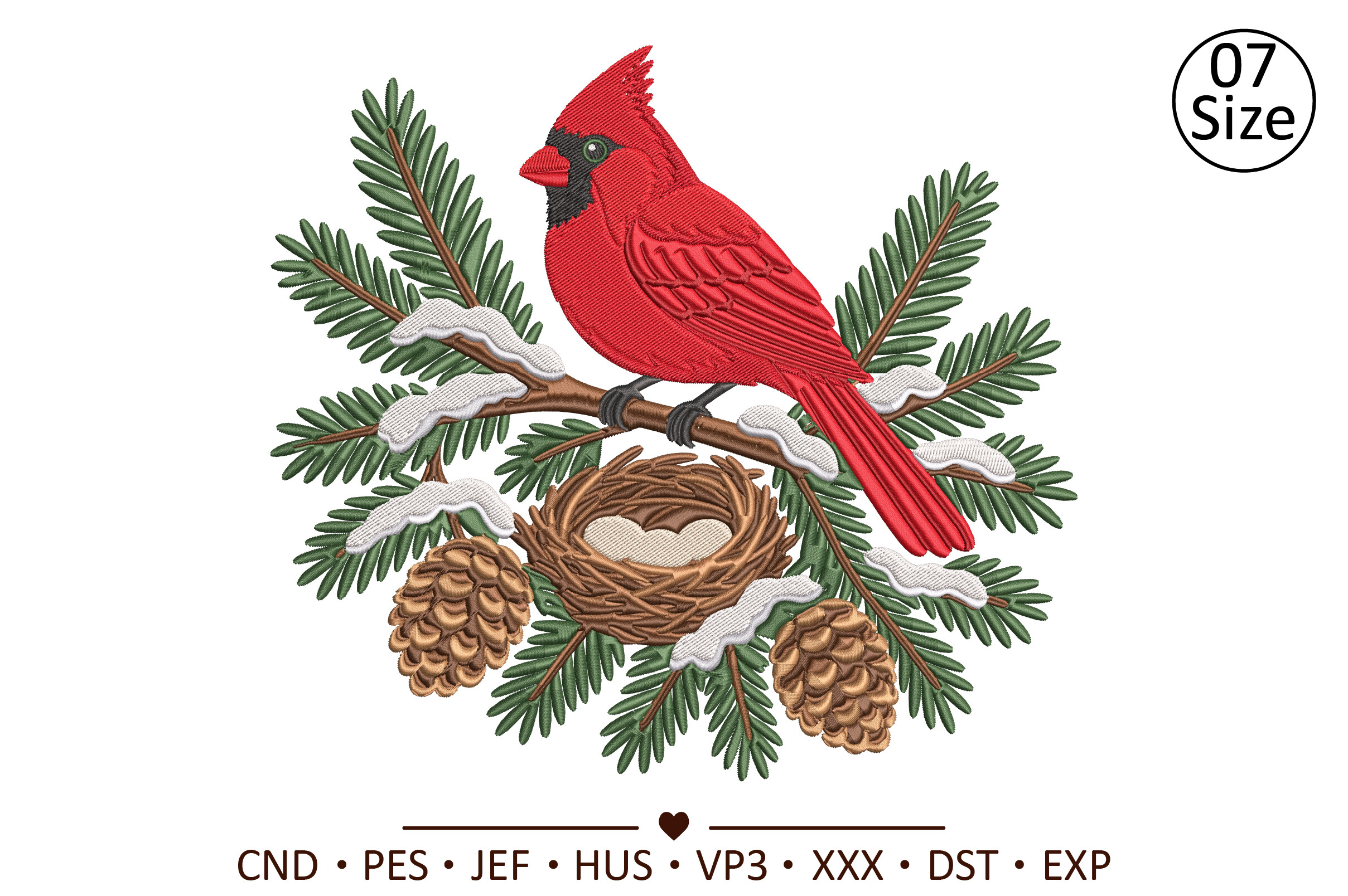 Winter Cardinal Bird Nest Embroidery Des