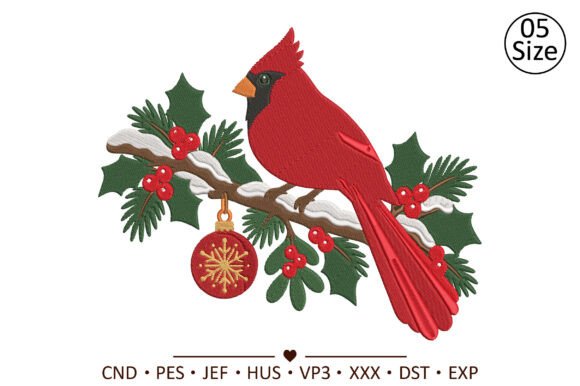 Winter Cardinal Ornament Branch Embroide