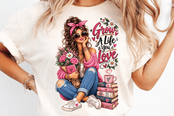 Grow a Life You Love, Woman Png, Gráfico Ilustrações para Impressão Por CraftLab Digital