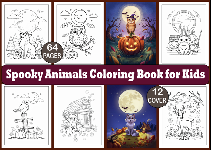 64 Spooky Animals Coloring Book for Kids