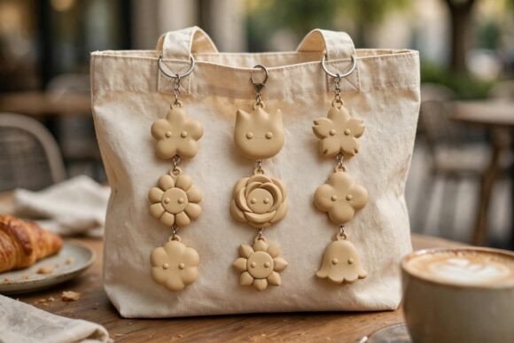 9 Cute Beige Floral Bag Charms STL Bundle - 3D Printable Aesthetic Charms - Image 3
