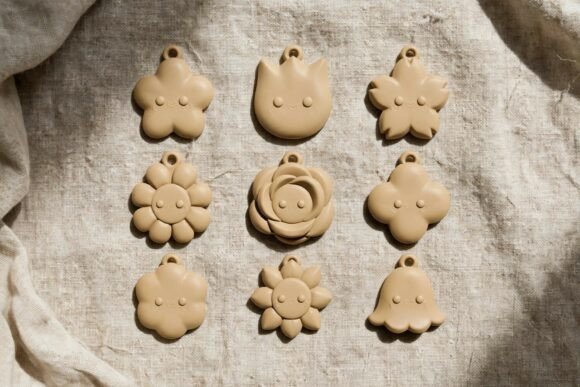 9 Cute Beige Floral Bag Charms STL Bundle - 3D Printable Aesthetic Charms - Image 4