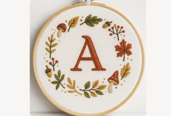 Acorn Autumn Wreath Embroidery Pattern