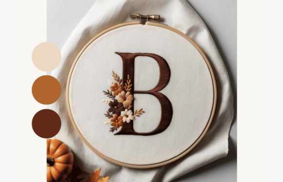 Autumn Bloom Monogram Embroidery Pattern