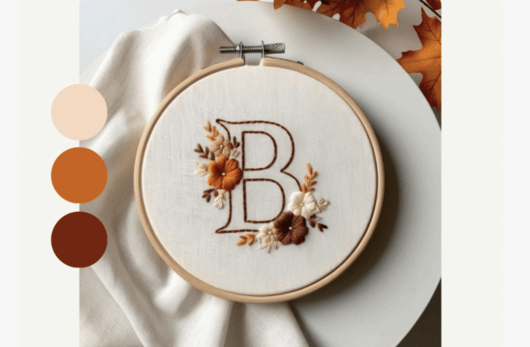 Autumn Outline Letter Embroidery Pattern