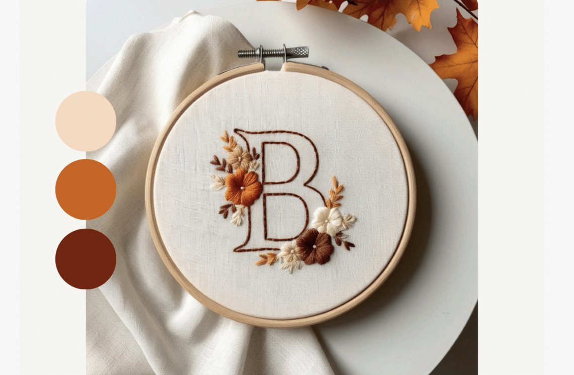 Autumn Outline Letter Embroidery Pattern