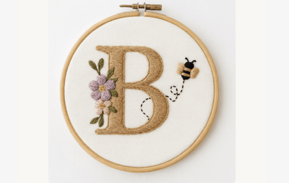 Bee Blossom Letter Embroidery Pattern
