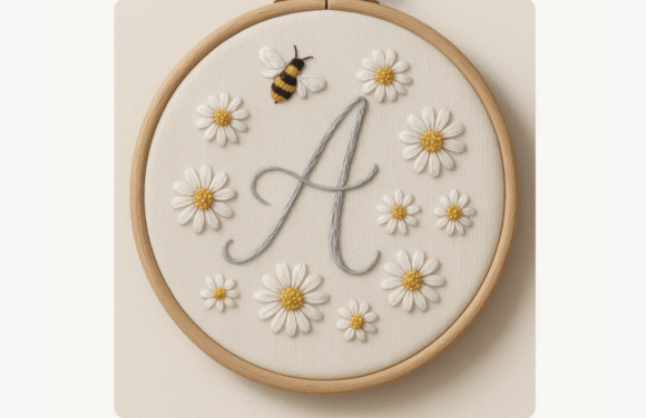 Bee Daisy Letter Embroidery Pattern