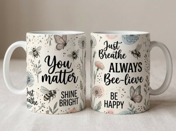 Bee Happy You Matter A Floral Mug Design