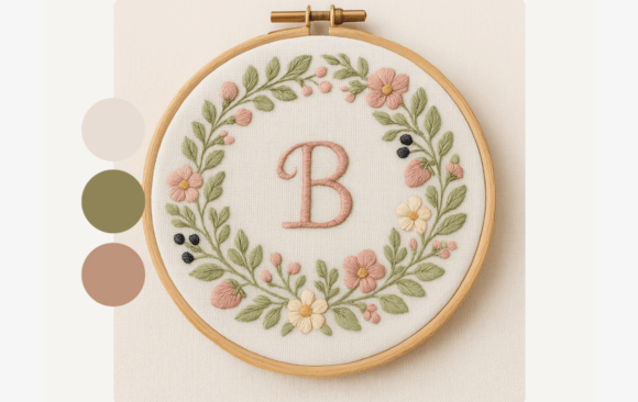Berry Floral Wreath Embroidery Pattern