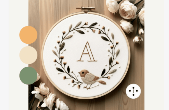 Bird Wreath Monogram Embroidery Pattern