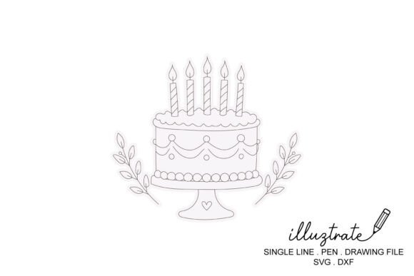 Birthday Cake with Candles Single Line