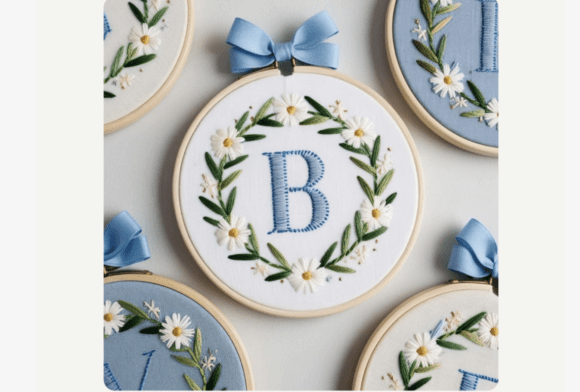 Blue Daisy Bow Embroidery Pattern
