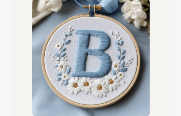 Blue Daisy Monogram Embroidery Pattern