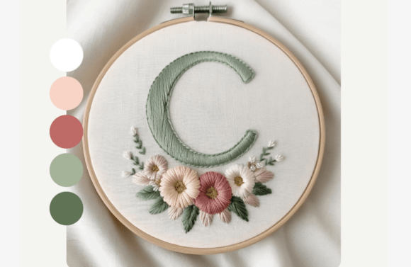 Blush Floral Monogram Embroidery Pattern
