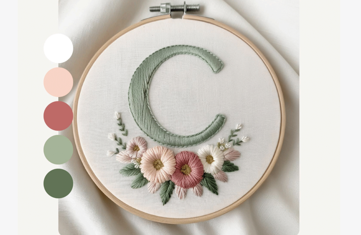 Blush Floral Monogram Embroidery Pattern