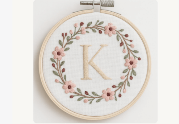 Blush Wreath Monogram Embroidery Pattern
