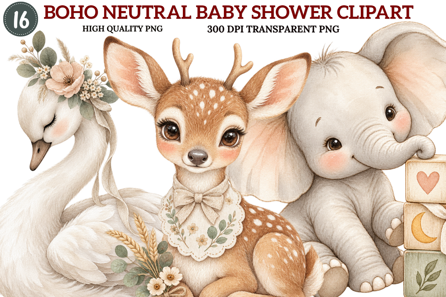 Boho Neutral Baby Shower Clipart Bundle